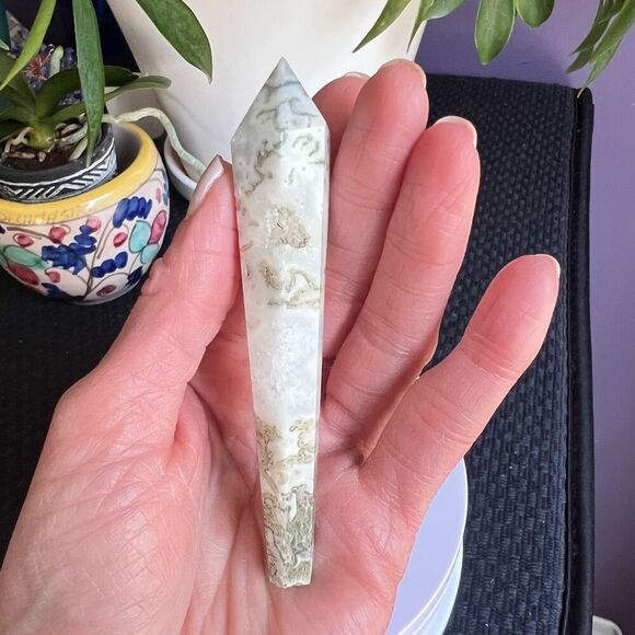 Moss Agate Crystal‎ Meditation Wand (#7) - Picture 2 of 10